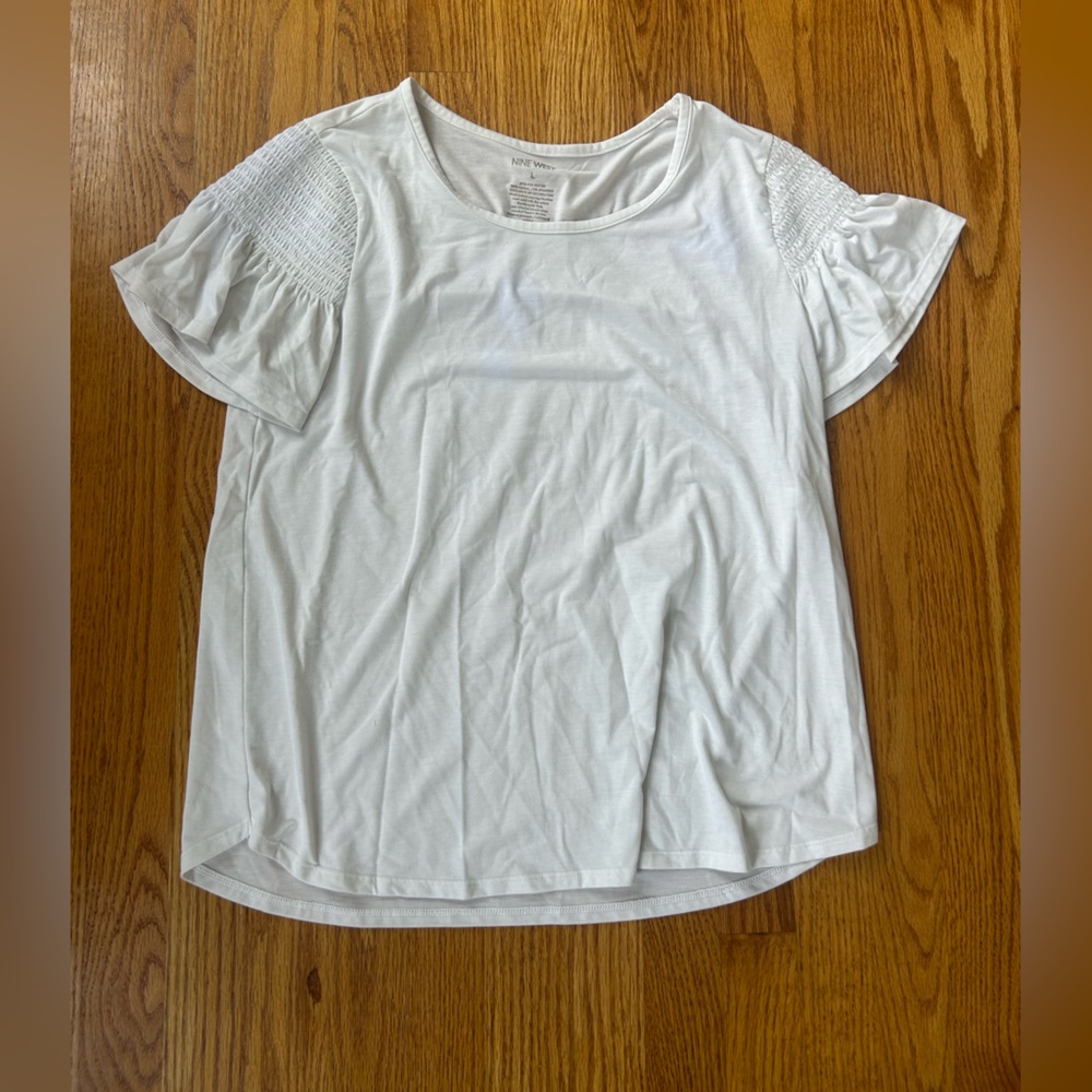 Nine West Cream Short Sleeve Top with Textured Sleeves